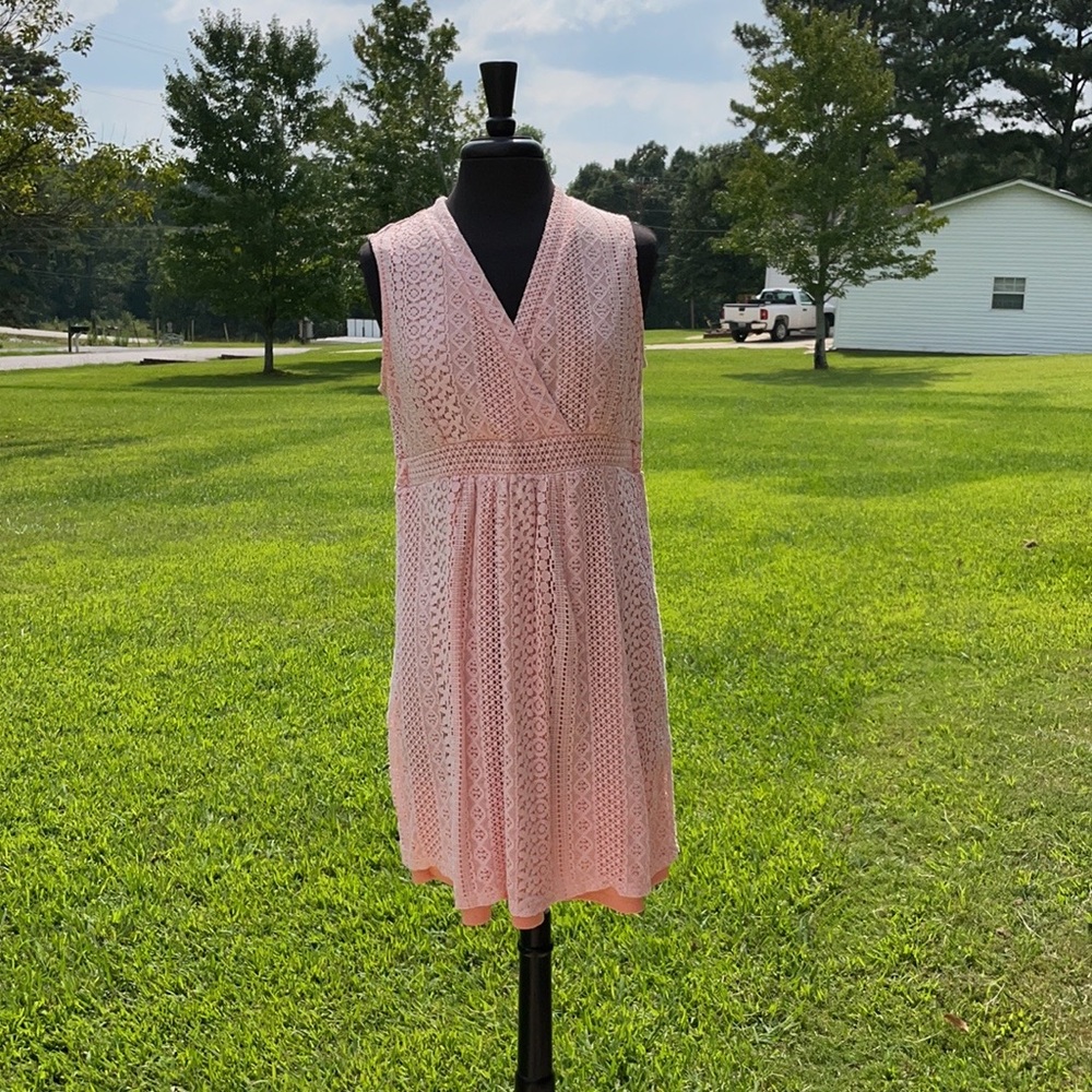 New Directions Women's Peach Knit Lace Dress